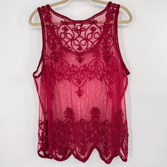 Torrid Red Sheer Embroidered Tank Top Size 2x plus sleeveless womens - Picture 7 of 13
